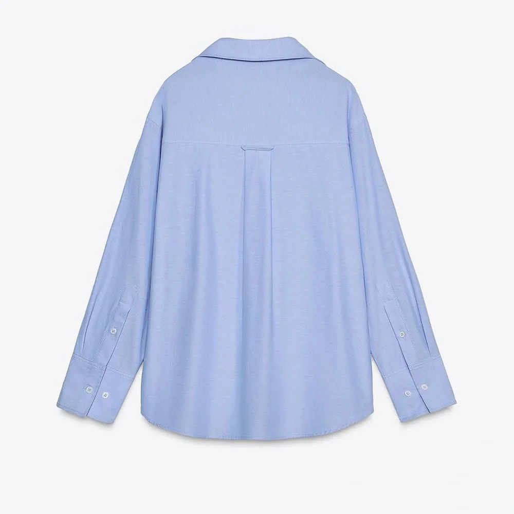 NWOT Zara Sky Blue Casual Button Down Shirt - Picture 11 of 13